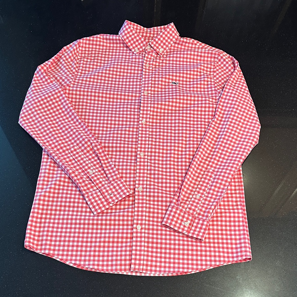 Kid’s Vineyard Vines On The Go Performance Red Gingham Button Down Shirt (XL)